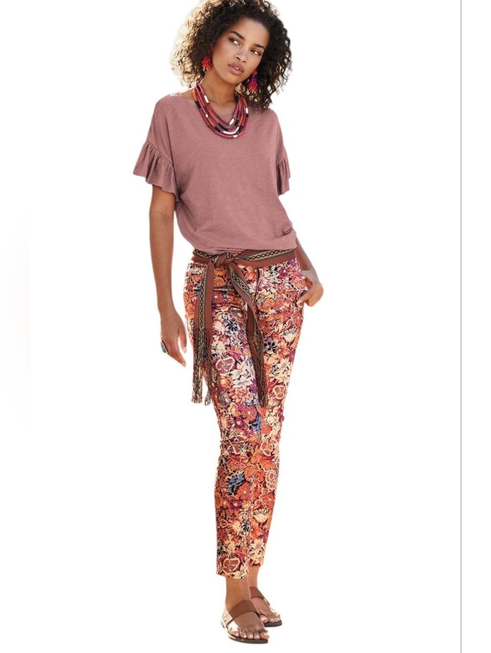 NEW Peruvian Connection Primavera Pants Floral Slim Stretchy Ankle Length Size 2
